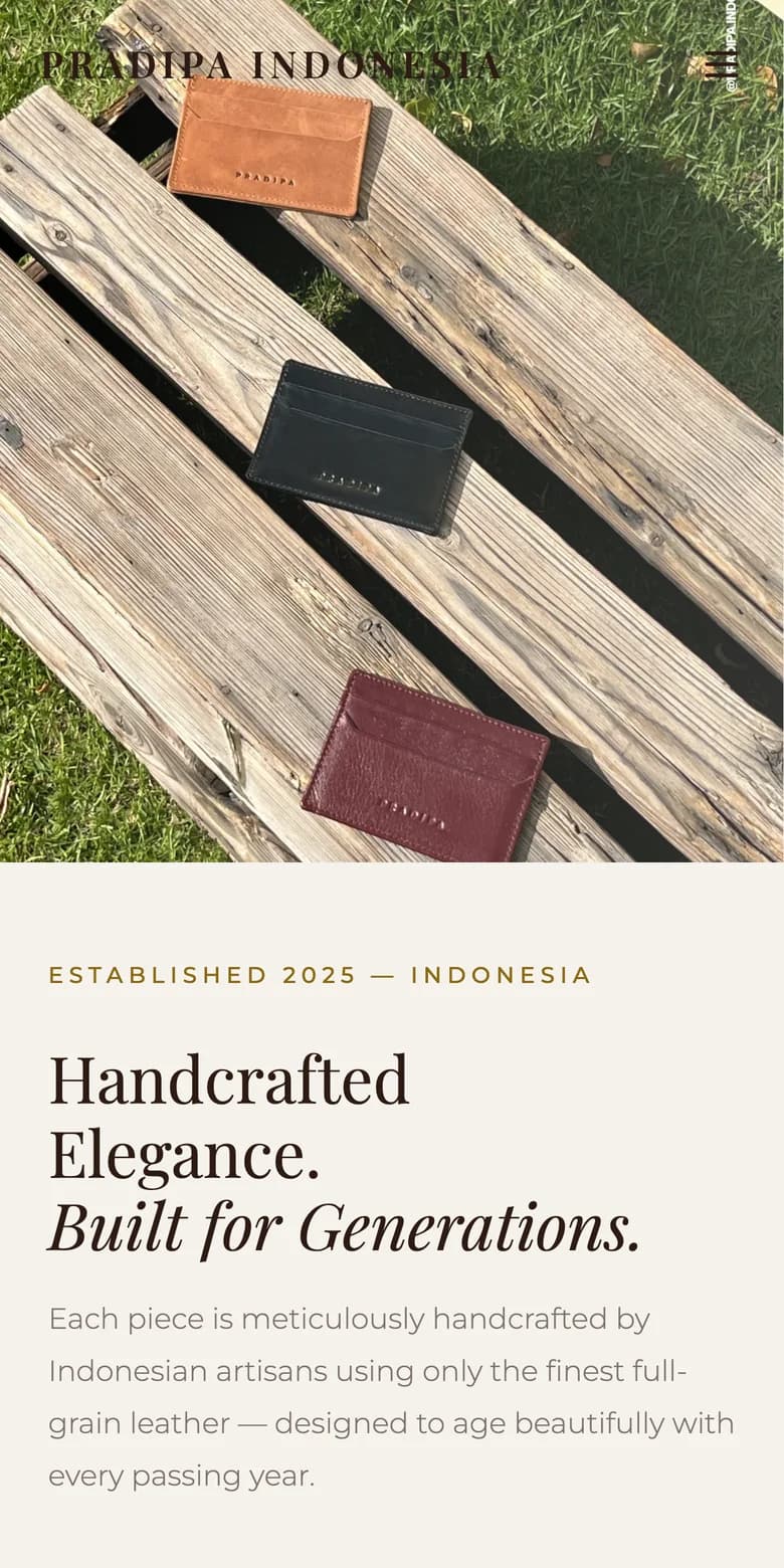 Pradipa Indonesia landing page on a phone