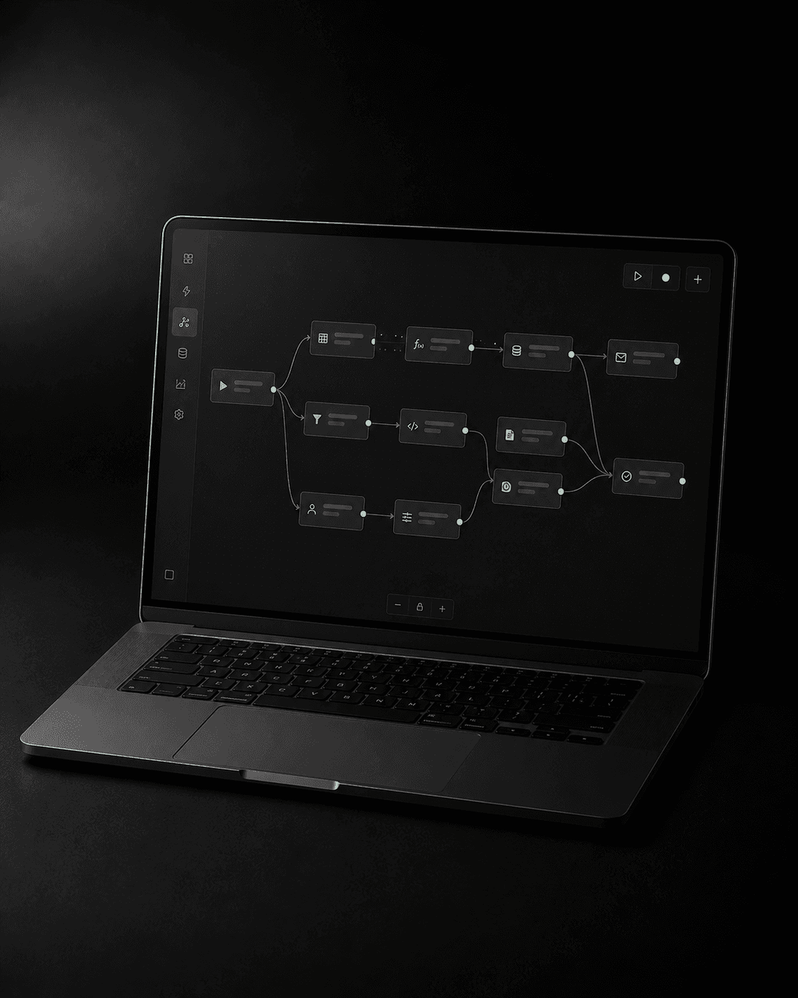 Laptop showing an n8n automation workflow canvas