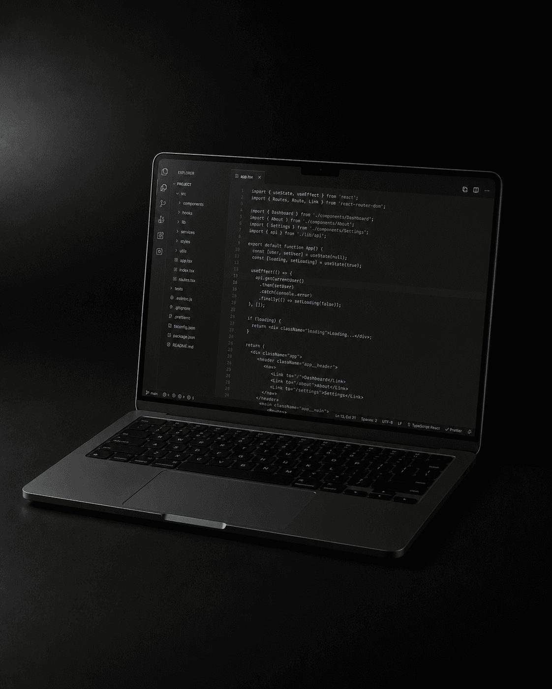 Laptop showing a code editor with a production web build